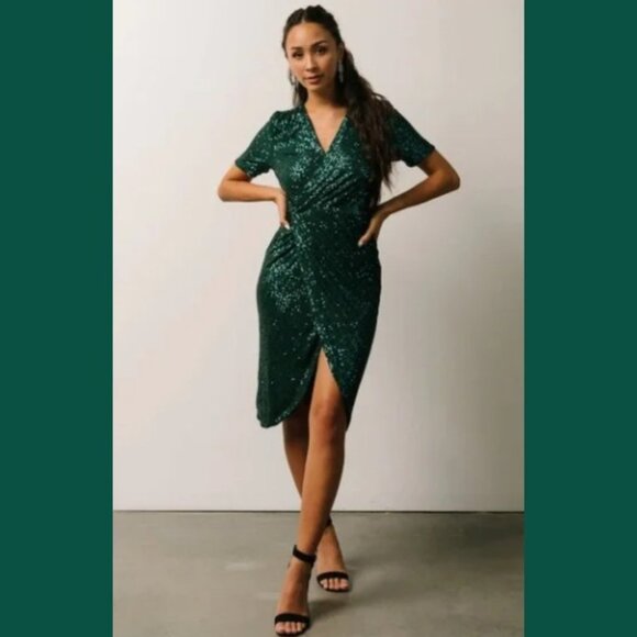 Baltic Born Dresses & Skirts - XL Baltic Born emerald green sequin mini wrap dress in Women's New without tags